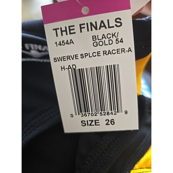 TYR The Finals Swerve Splice Gold/black Splice Racer Briefs, Boy Sz 26, NEW - Picture 3 of 3